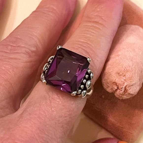 Large Square Cut Amethyst Ring in 925 Silver Artisan - NWT, Size 7 - Picture 2 of 10
